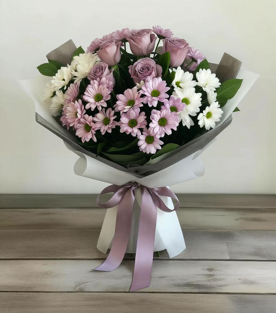 Букет цветов из: Хризантемы и Розы в Сапроново