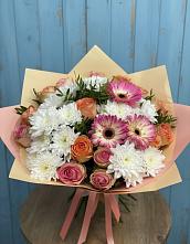 Букет цветов из:  Розы, Герберы и Хризантемы в Сапроново