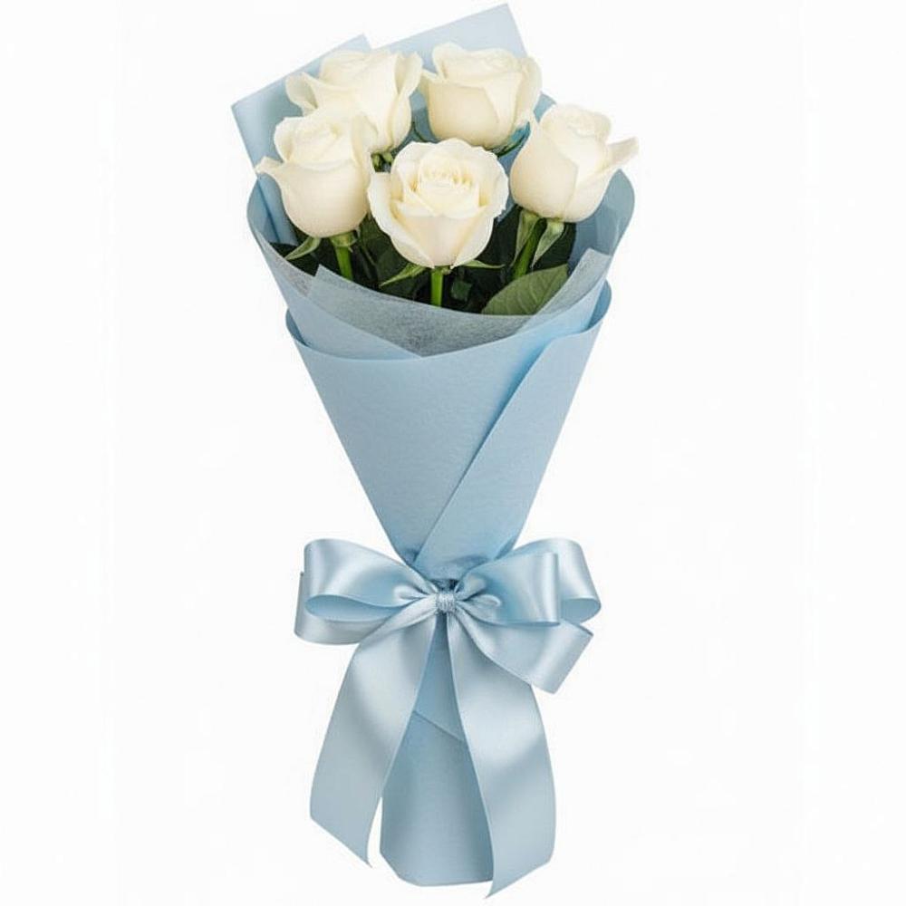Букет 5 Белых роз Проуд в Сапроново