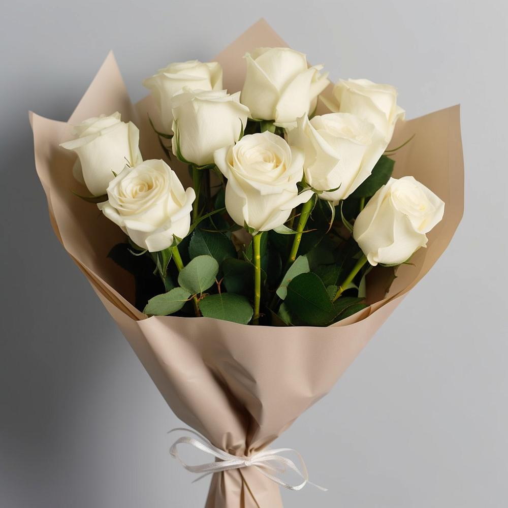 Букет 9 Белых роз Эдлесс Лав в Сапроново