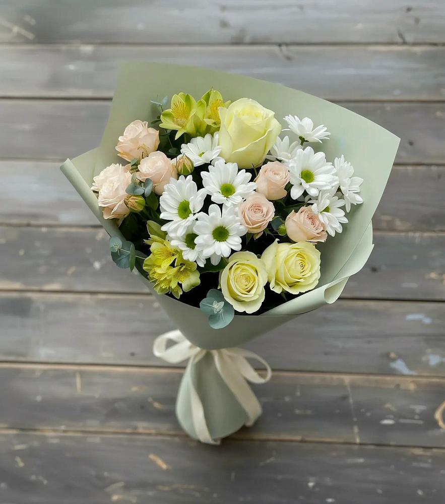 Букет цветов из: Альстромерии, Розы и Хризантемы в Сапроново