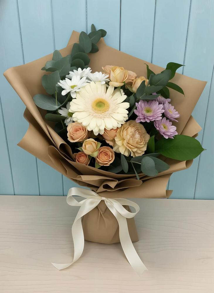 Букет цветов из: Герберы и Хризантемы в Сапроново