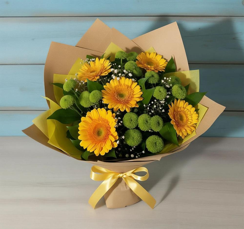 Букет цветов из: Герберы и Хризантемы в Сапроново