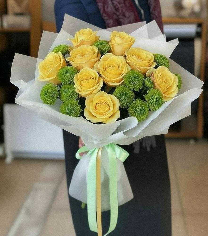 Букет цветов из: Хризантемы и Розы в Сапроново