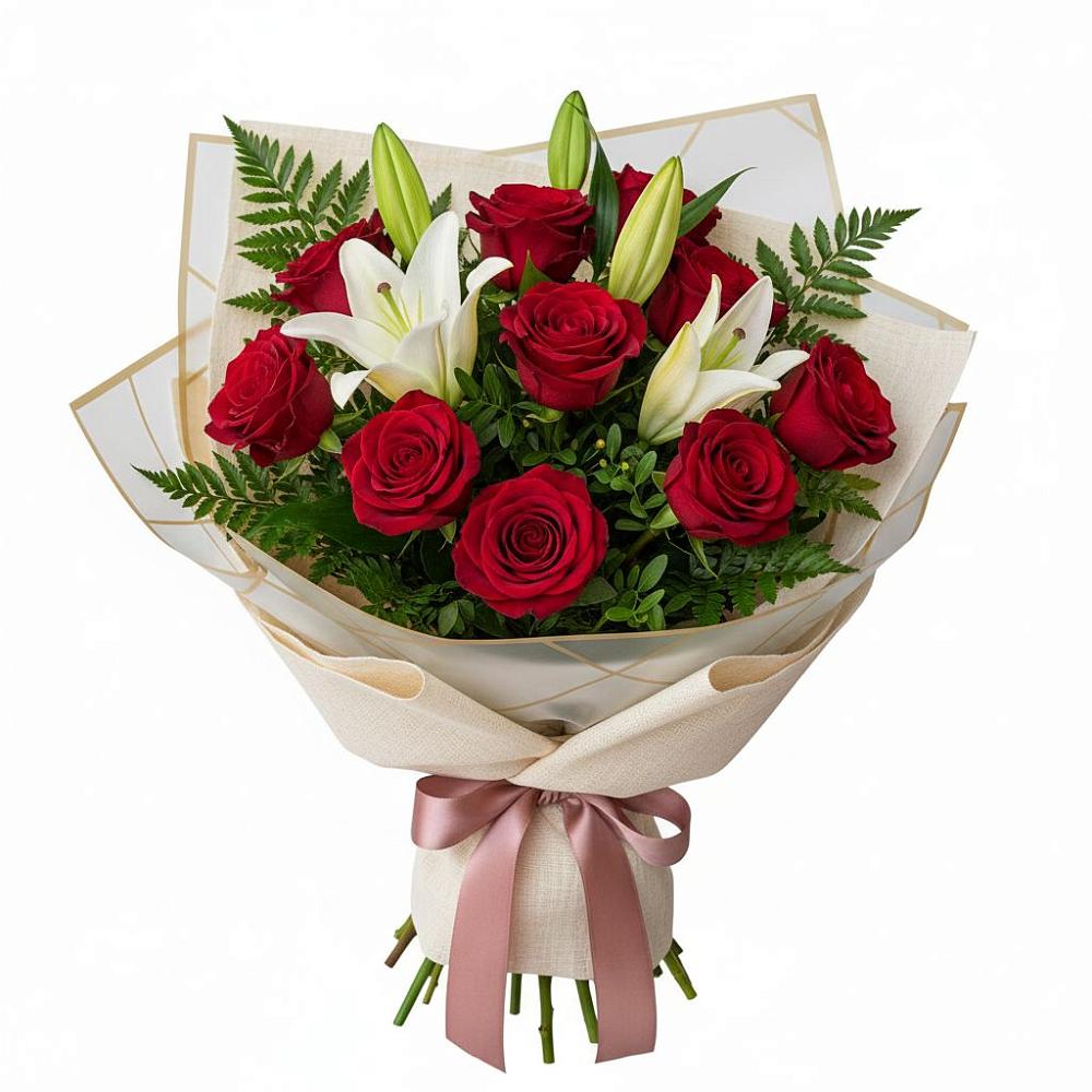 Букет цветов из: Лилии и Розы в Сапроново