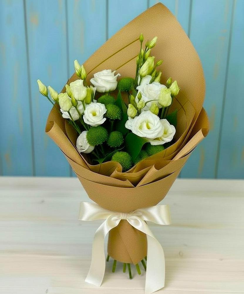 Букет цветов из: Хризантемы и Лизиантусы в Сапроново