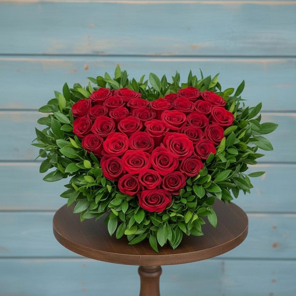 Цветочная композиция из Розы в виде сердца в Сапроново