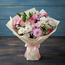 Букет цветов из:  Хризантемы, Альстромерии и Розы в Сапроново