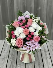 Букет цветов из:  Альстромерии, Гвоздики, Розы и Хризантемы в Сапроново