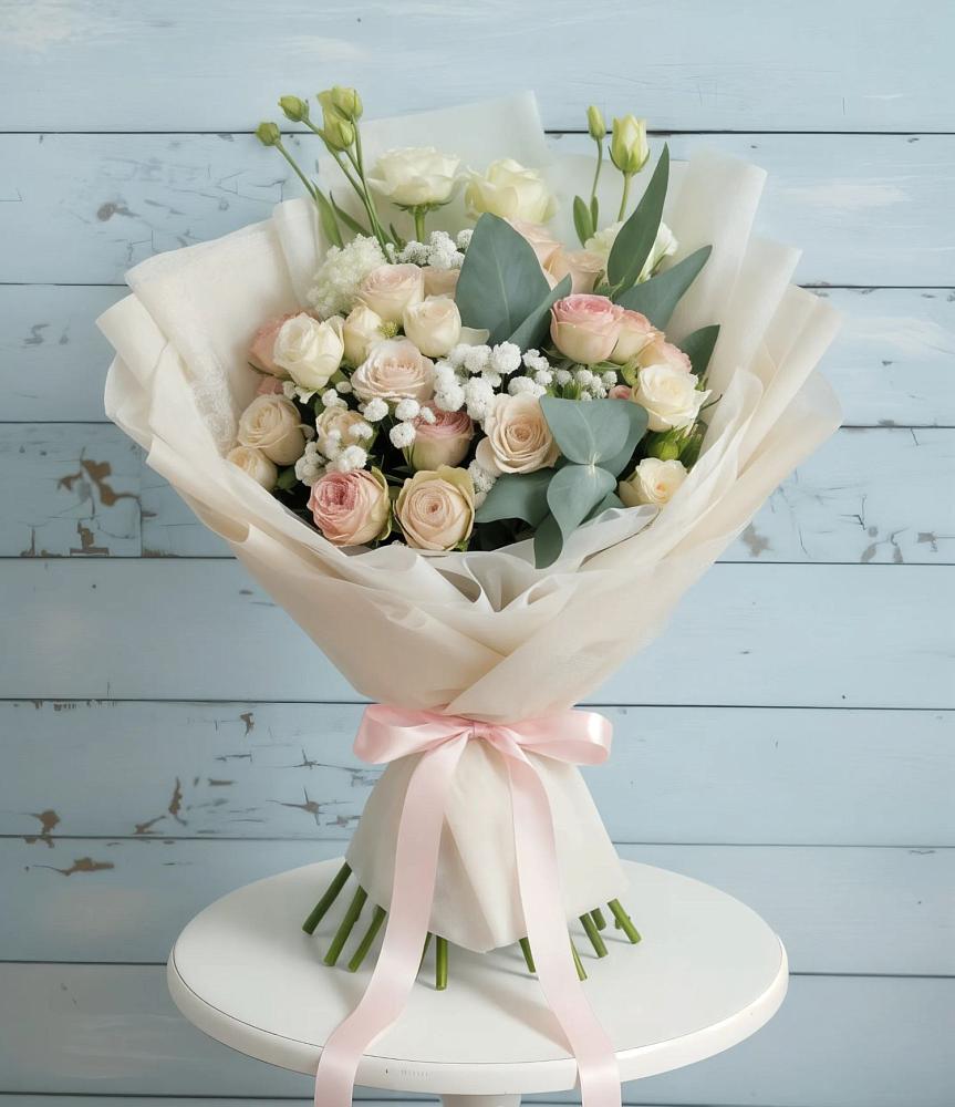 Букет цветов из: Розы и Лизиантусы в Сапроново