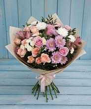 Букет цветов из:  Хризантемы, Розы и Альстромерии в Сапроново