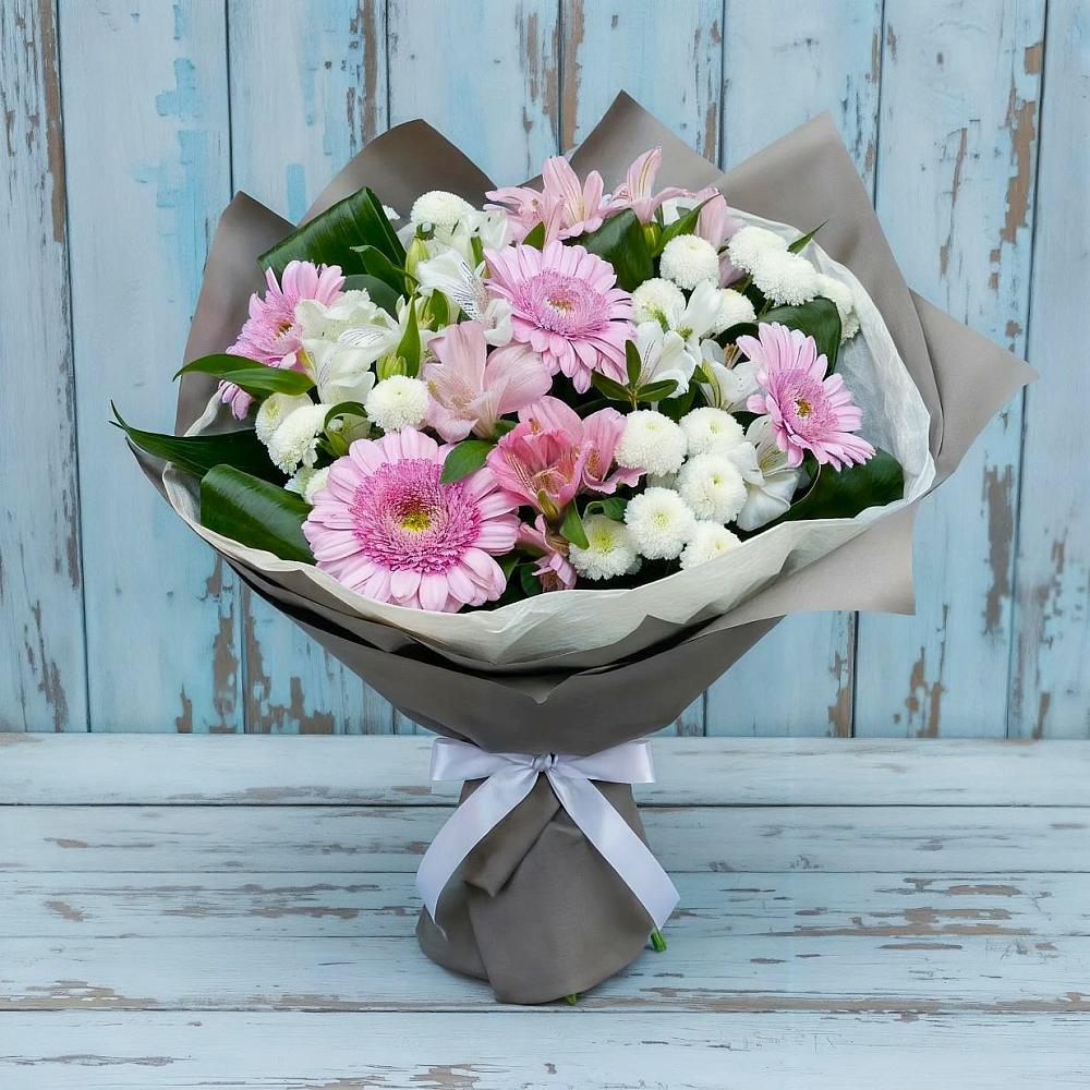 Букет цветов из: Герберы, Альстромерии и Хризантемы в Сапроново