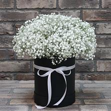Цветочная композиция из Гипсофила в шляпной коробке в Сапроново