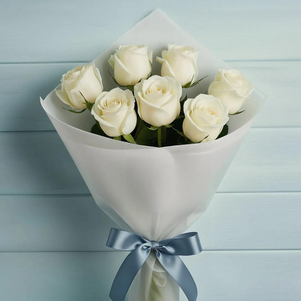 Букет 7 Белых роз Эдлесс Лав в Сапроново